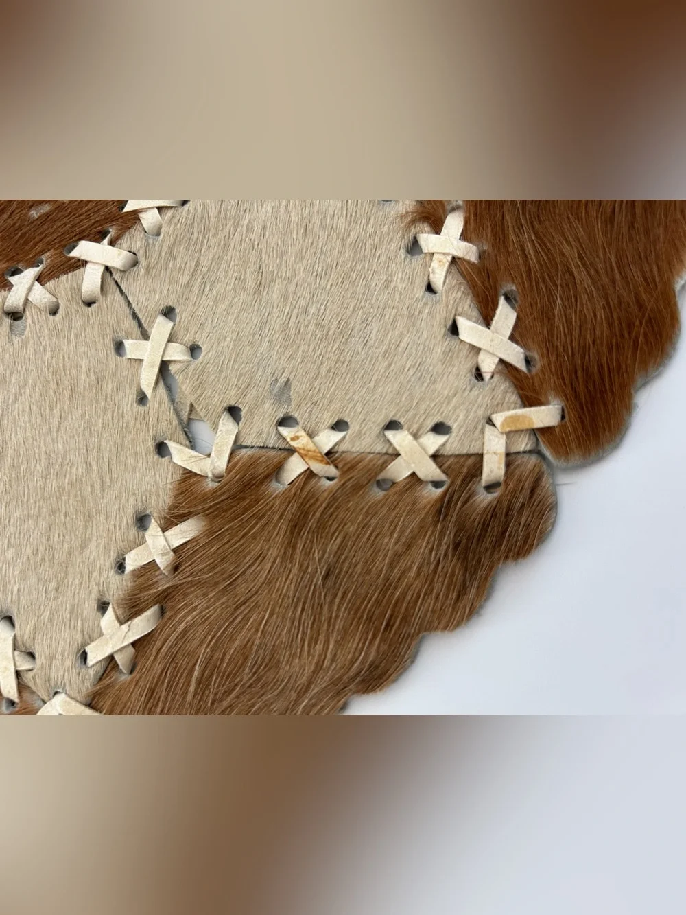 Vintage Leather Cowhide Round Patchwork Lacing Star Wall Hanging Mat Argentina